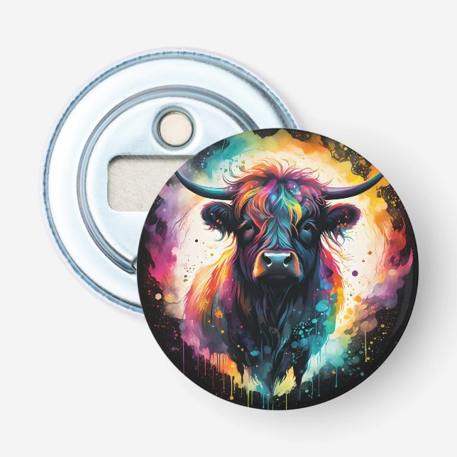 Ghostly Grace: Spectral Holographic Highland Cow, Bottle Opener (Front)