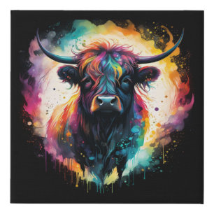 Ghostly Grace: Spectral Holographic Highland Cow, Faux Canvas Print
