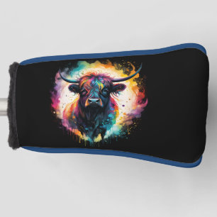 Ghostly Grace: Spectral Holographic Highland Cow, Golf Head Cover