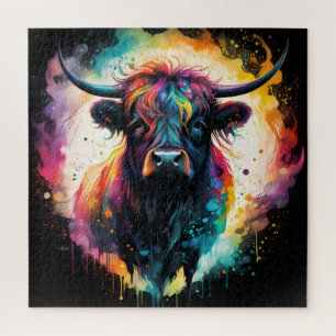 Ghostly Grace: Spectral Holographic Highland Cow, Jigsaw Puzzle