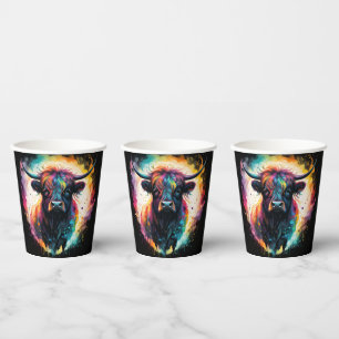 Ghostly Grace: Spectral Holographic Highland Cow, Paper Cups