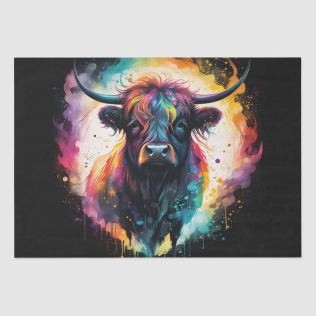 Ghostly Grace: Spectral Holographic Highland Cow, Tissue Paper (Front)
