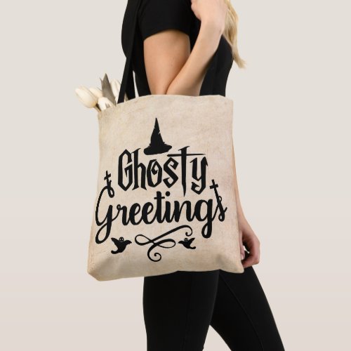 Ghostly Greetings Antique Looking Halloween Tote Bag