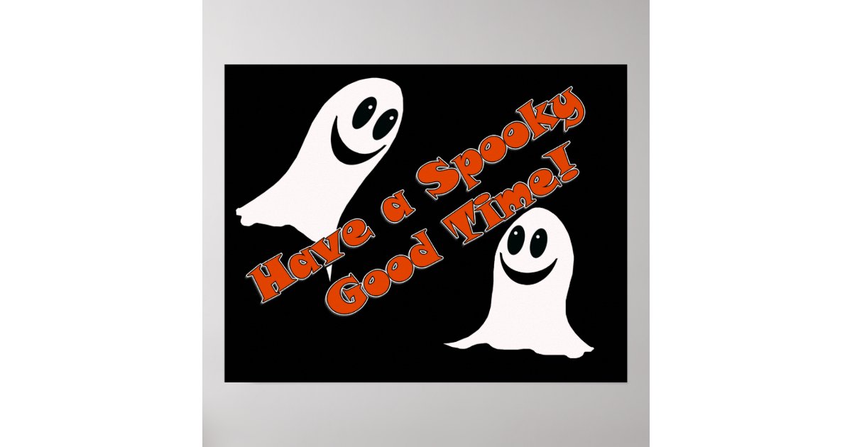 Ghostly Greetings! Cute Halloween Cartoon Ghost Poster Zazzle