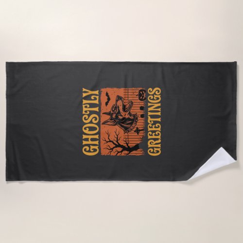 Ghostly Greetings Halloween Doberman Cemetery Desi Beach Towel