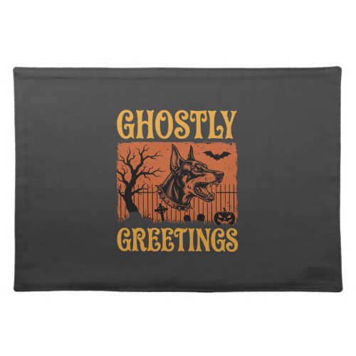 Ghostly Greetings Halloween Doberman Cemetery Desi Cloth Placemat