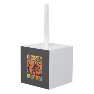 Ghostly Greetings Halloween Doberman Cemetery Desi Cube Ornament