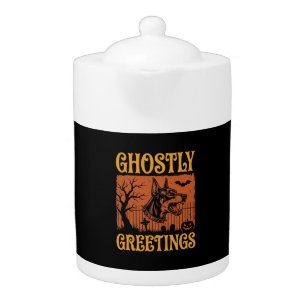Ghostly Greetings Halloween Doberman Cemetery Desi Teapot