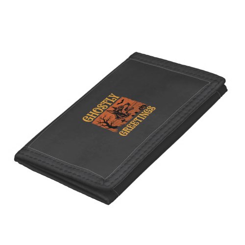Ghostly Greetings Halloween Doberman Cemetery Desi Trifold Wallet