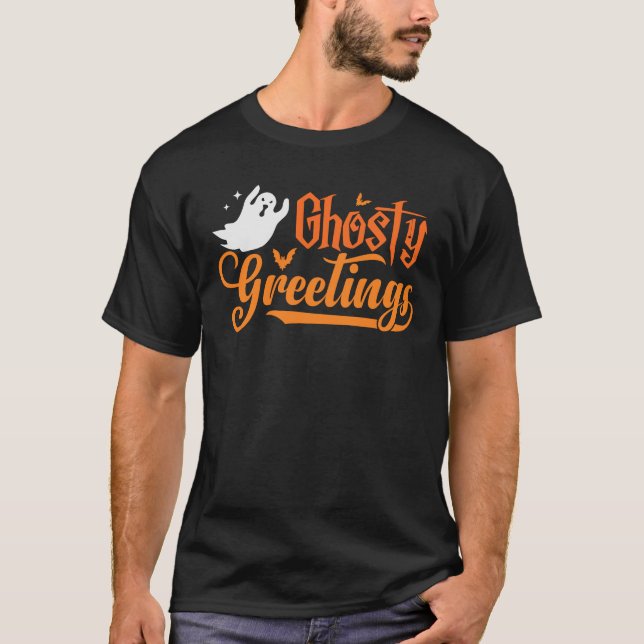 Ghostly Greetings Halloween Ghost Costume  T-Shirt (Front)