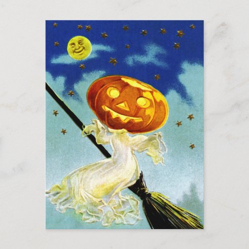 Ghostly Greetings on Halloween Postcard