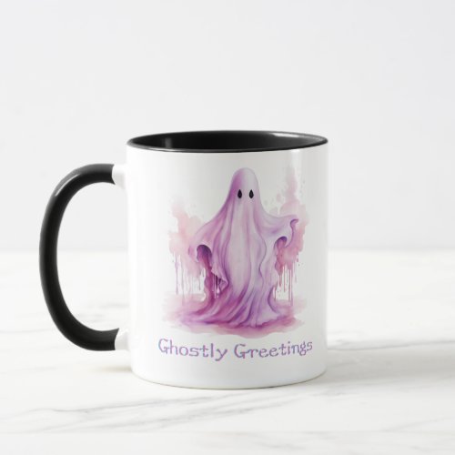 Ghostly Greetings Pink Ghost Halloween Mug