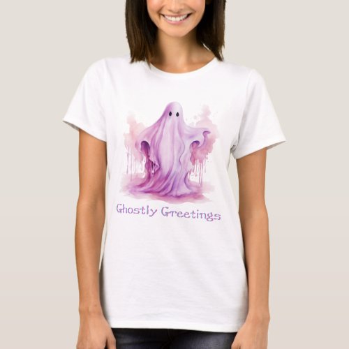 Ghostly Greetings Pink Ghost Halloween T_Shirt