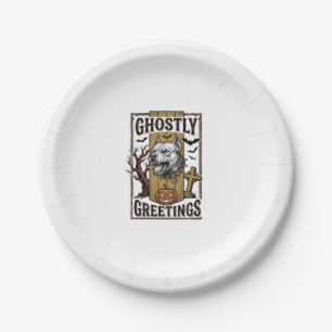 Ghostly Greetings Shirt Vintage Engraving Hallowee Paper Plates