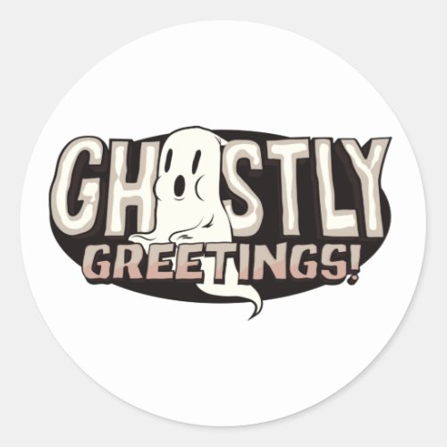 Ghostly greetings with spooky funny spooky classic round sticker