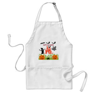 Ghostly Halloween Floating Characters Art Adult Apron