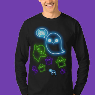 Ghostly Halloween Neon Blue, Green Boo T-Shirt