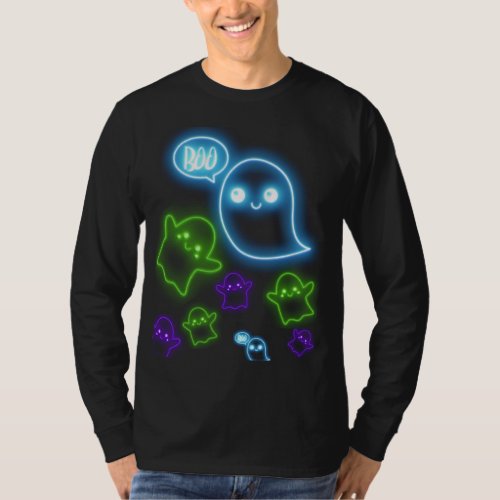 Ghostly Halloween Neon Blue Green Boo T_Shirt