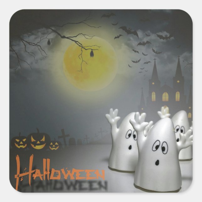 Ghostly Halloween Square Sticker (Front)