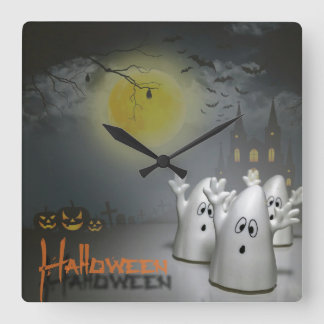 Ghostly Halloween Square Wall Clock