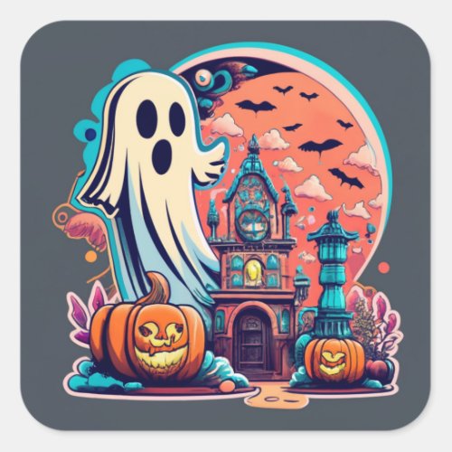 Ghostly Halloween Sticker A Boo_tiful ghost Square Sticker