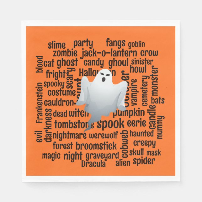 Ghostly Halloween Word Cloud Napkins (Front)