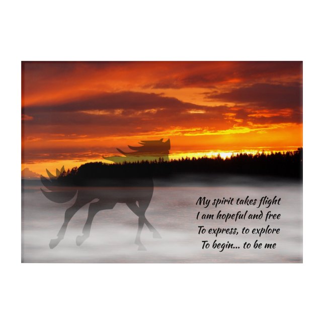Ghostly Horse, My Spirit Takes Flight Poem Acrylic Print (Front)