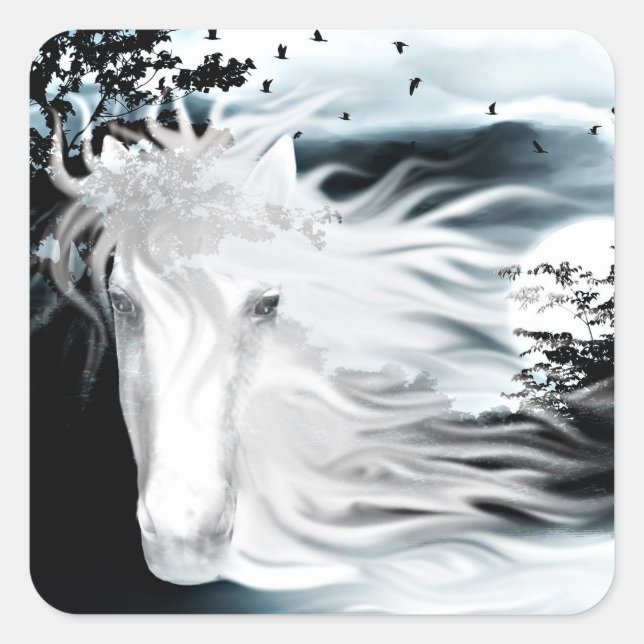 Ghostly horse square sticker (Front)