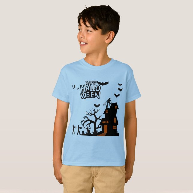 Ghostly Lantern Parade pale blue T-Shirt (Front Full)
