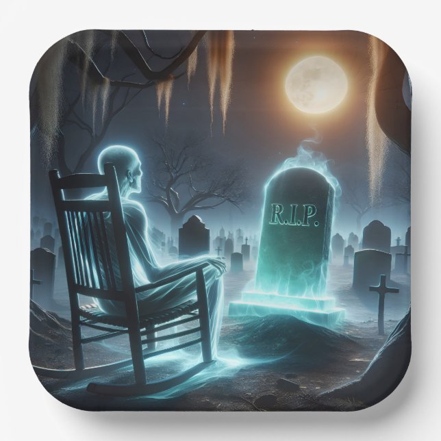 Ghostly Man In Cemetery Paper Plates (Front)