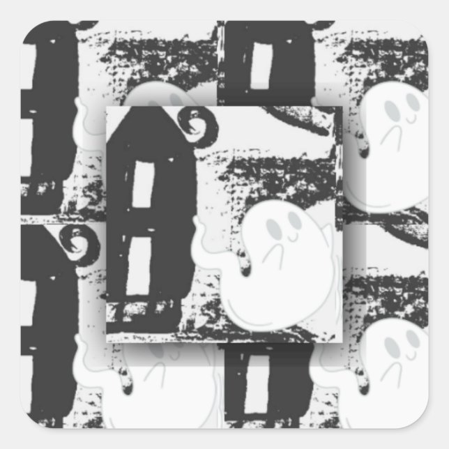 Ghostly Manor: Black & White Tile Tapestry  Square Sticker (Front)