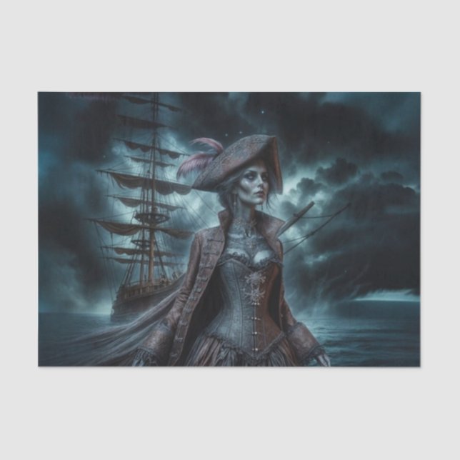 Ghostly Mesmerized Pirate | Haunting High Seas Art Tissue Paper (Front)