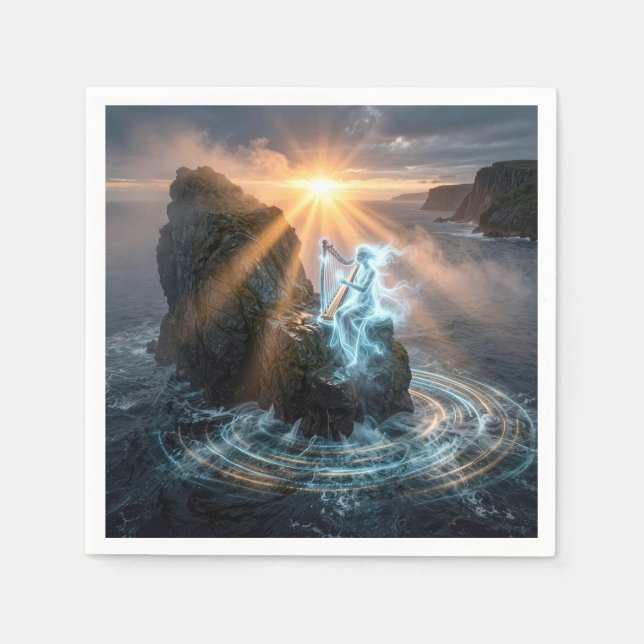 Ghostly Ocean Spirit Playing a Harp  Napkins (Front)