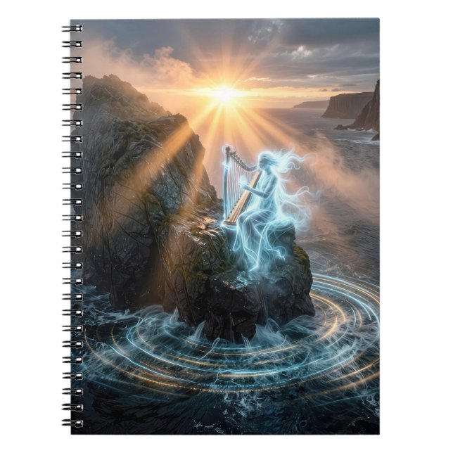 Ghostly Ocean Spirit Playing a Harp  Notebook (Front)