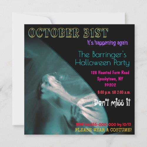 Ghostly Party Moves Scary Costume Halloween Invitation
