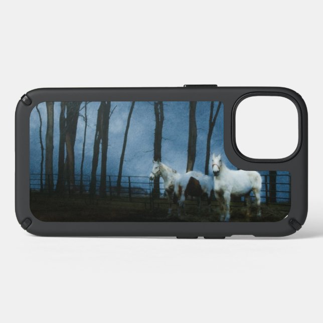 Ghostly Percheron Horses at Midnight Speck iPhone 13 Case (Front Horizontal)