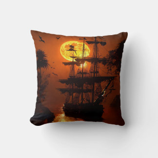 "Ghostly Pirate Ship Pillow" Throw Pillow