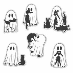 Ghostly Playmates Cute Ghost and Black Cat Pack Sticker