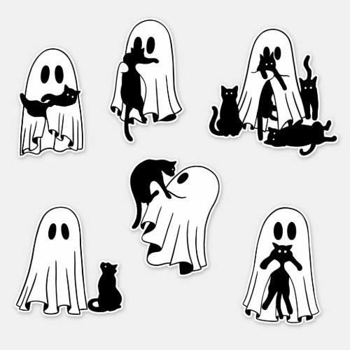 Ghostly Playmates Cute Ghost and Black Cat Pack Sticker