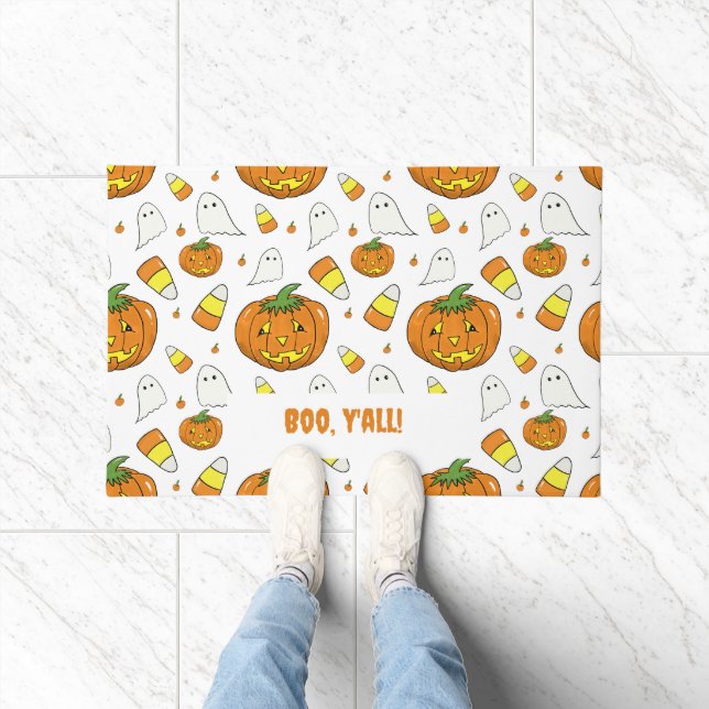 Ghostly Pumpkin Halloween Doormat (Indoor)