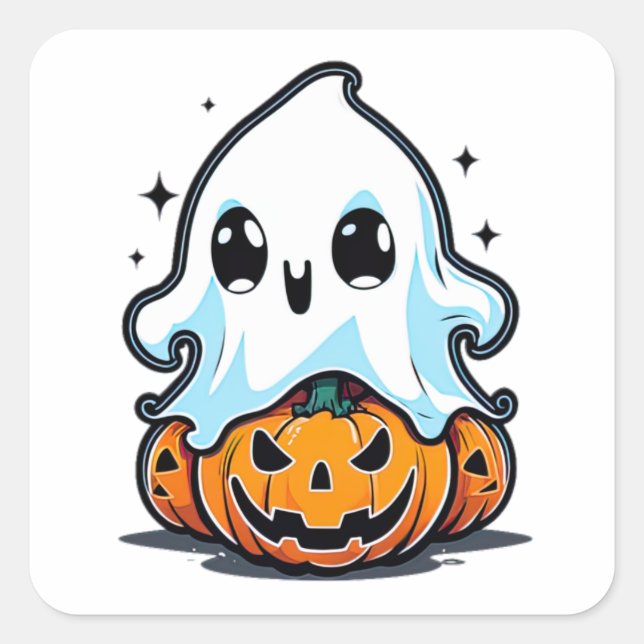 Ghostly Pumpkin Party Square Sticker (Front)