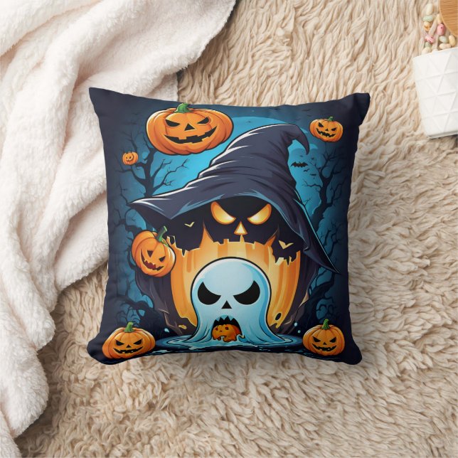 Ghostly pumpkins bring Halloween spirit to life Throw Pillow (Blanket)