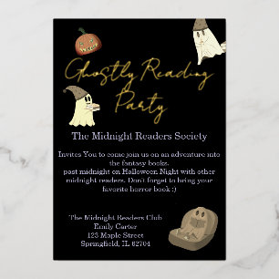 Ghostly Reading Party Halloween Book Club Foil Invitation