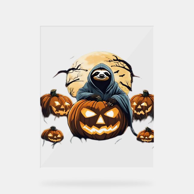 Ghostly Sloth's Midnight Haunt Classic T-Shirt Acrylic Sign (Front)