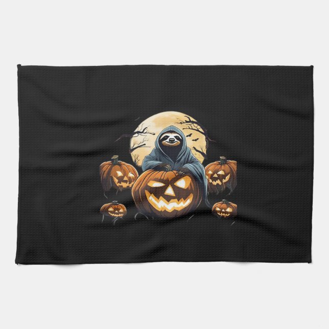 Ghostly Sloth's Midnight Haunt Classic T-Shirt Kitchen Towel (Horizontal)