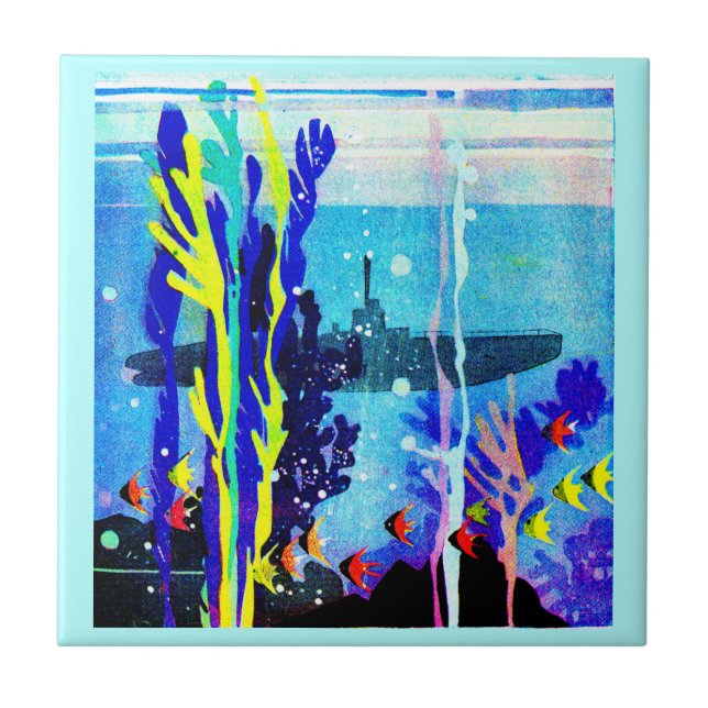 ghostly submarine in tropical waters ceramic tile (Front)