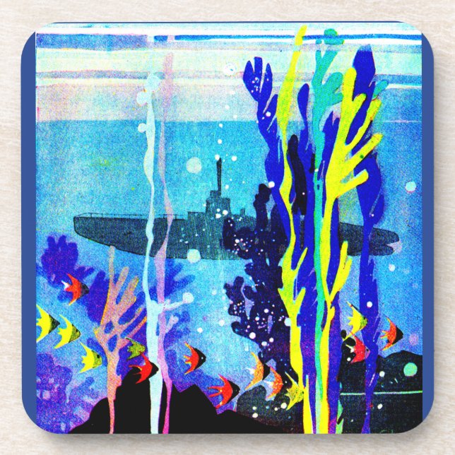 ghostly submarine in tropical waters drink coaster (Front)