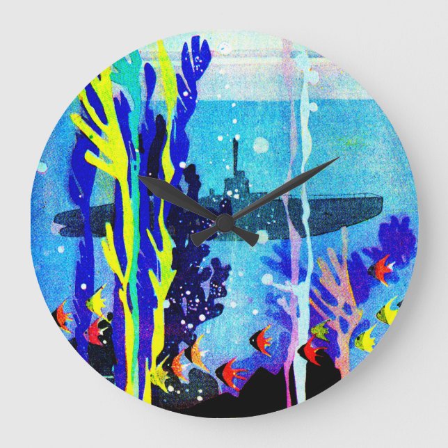 ghostly submarine in tropical waters large clock (Front)