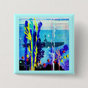 ghostly submarine in tropical waters print button