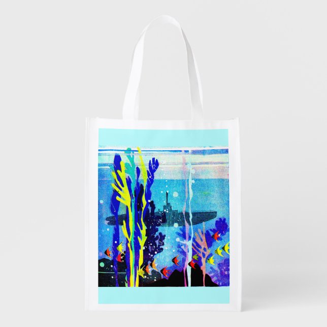 ghostly submarine in tropical waters print grocery bag (Front)